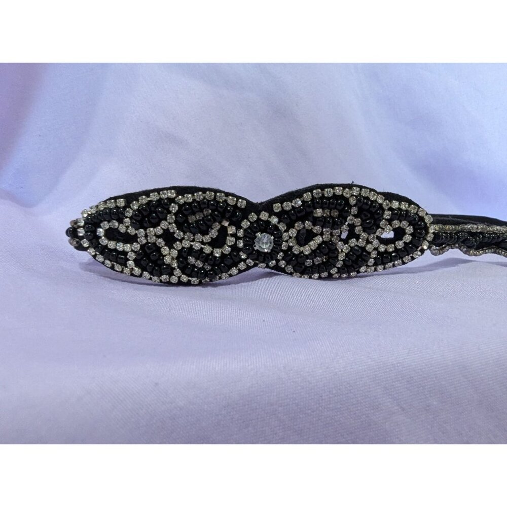 Black & Silver Beaded Elastic Headband
